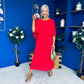 Blaithin Cape Detail Occasion Dress Red