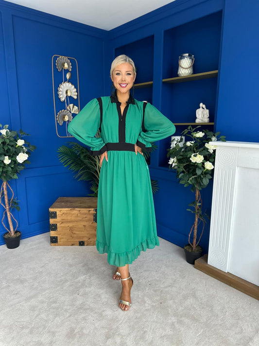 Saoirse Detailed 2 Tone Midi Dress Green