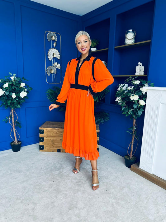 Saoirse Detailed 2 Tone Midi Dress Orange