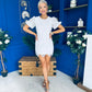 Gina Embellished Puff Sleeve Mini Dress White