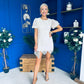 Gina Embellished Puff Sleeve Mini Dress Beige