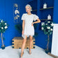 Gina Embellished Puff Sleeve Mini Dress Beige