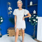 Gina Embellished Puff Sleeve Mini Dress Beige