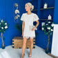 Gina Embellished Puff Sleeve Mini Dress Beige