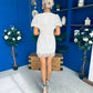Gina Embellished Puff Sleeve Mini Dress Beige