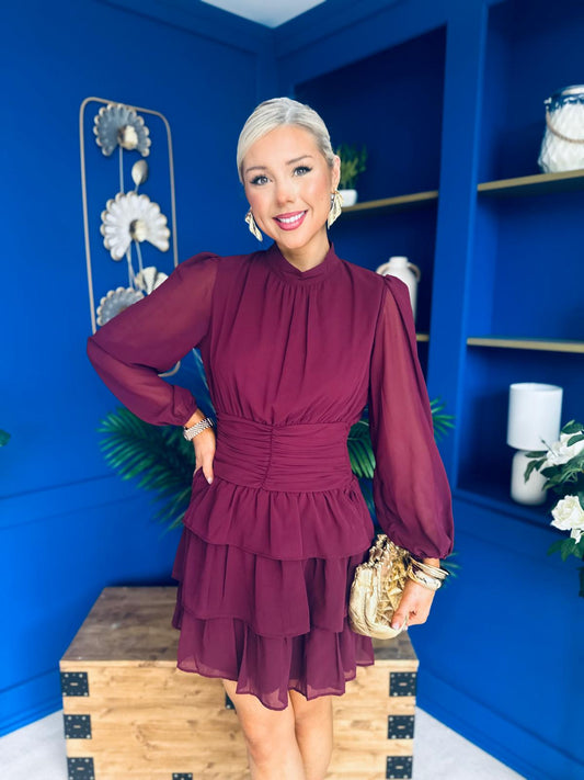 Freya Banded Mini Dress Burgundy