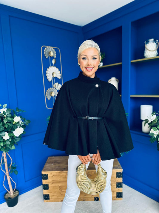 Celia Belted Cape Black