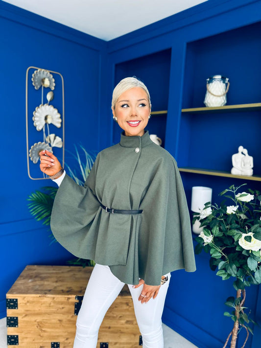 Celia Belted Cape Khaki