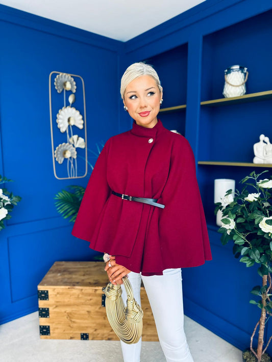 Celia Belted Cape Wine