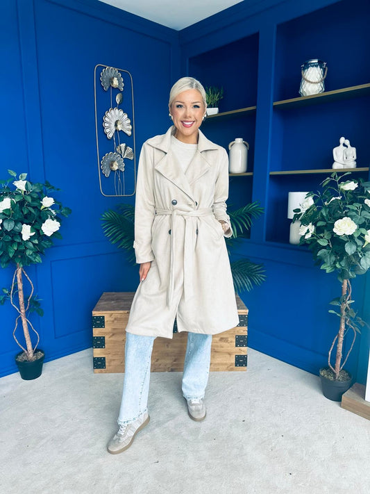 Bianca Faux Suede Trench Coat Beige