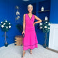 Cleo Ruched & Layered Midi Dress Cerise