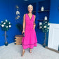 Cleo Ruched & Layered Midi Dress Cerise