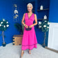 Cleo Ruched & Layered Midi Dress Cerise
