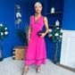 Cleo Ruched & Layered Midi Dress Cerise