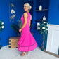 Cleo Ruched & Layered Midi Dress Cerise