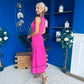 Cleo Ruched & Layered Midi Dress Cerise