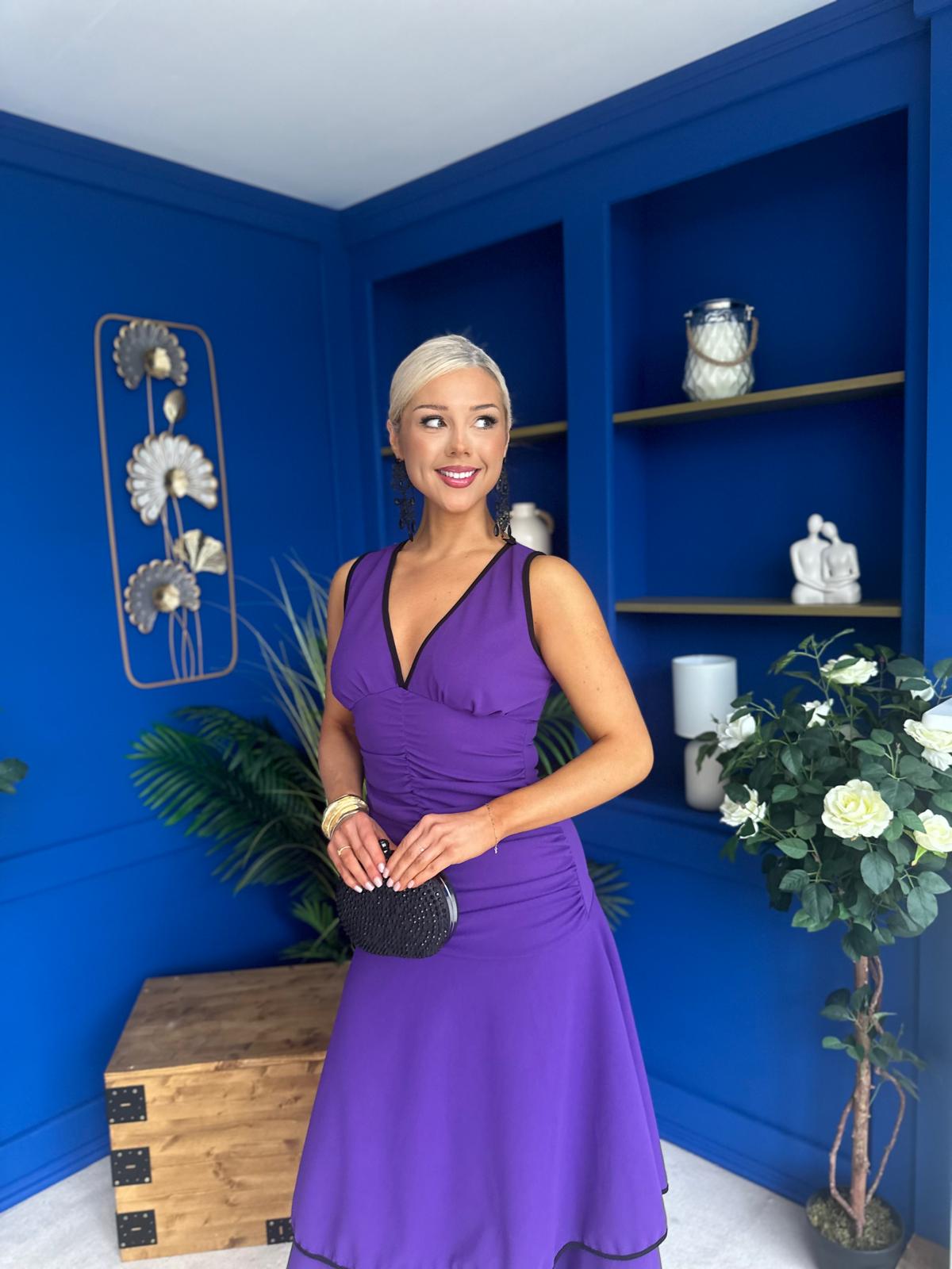 Cleo Ruched & Layered Midi Dress Violet