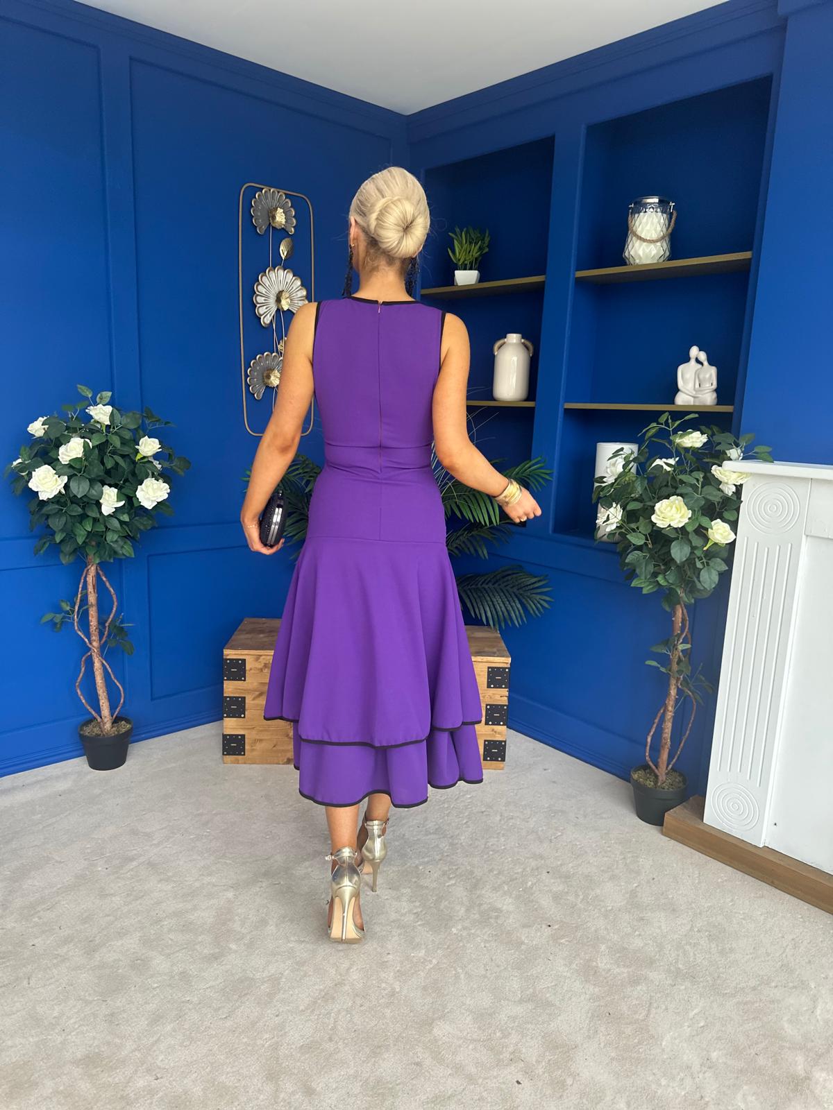 Cleo Ruched & Layered Midi Dress Violet