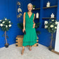 Cleo Ruched & Layered Midi Dress Emerald