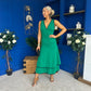 Cleo Ruched & Layered Midi Dress Emerald