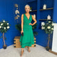 Cleo Ruched & Layered Midi Dress Emerald