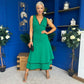 Cleo Ruched & Layered Midi Dress Emerald