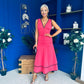 Cleo Ruched & Layered Midi Dress Coral
