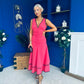 Cleo Ruched & Layered Midi Dress Coral