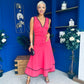 Cleo Ruched & Layered Midi Dress Coral