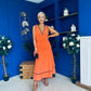 Cleo Ruched & Layered Midi Dress Amber
