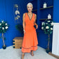 Cleo Ruched & Layered Midi Dress Amber