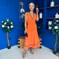 Cleo Ruched & Layered Midi Dress Amber