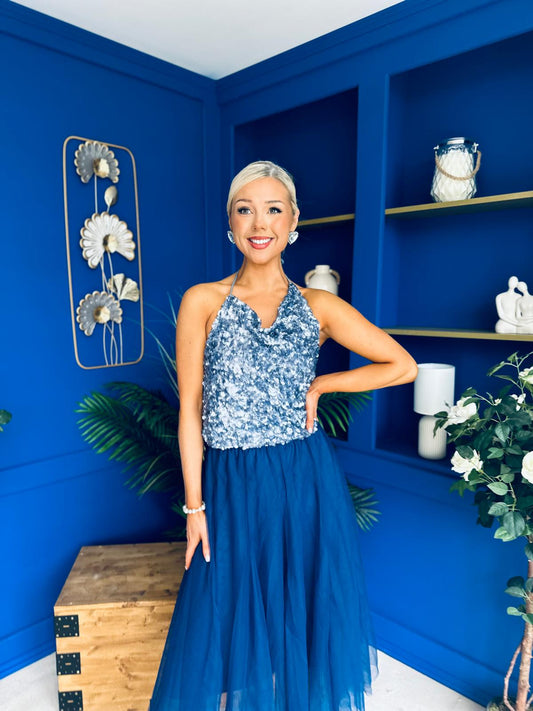 Ruth Detailed Sequin Top Blue