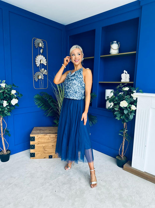 Maxine Tulle Midi Skirt Navy