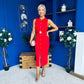 Ella Detailed Knit Midi Dress Red