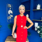 Ella Detailed Knit Midi Dress Red