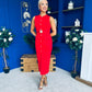 Ella Detailed Knit Midi Dress Red