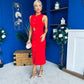 Ella Detailed Knit Midi Dress Red
