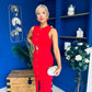 Ella Detailed Knit Midi Dress Red