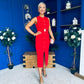 Ella Detailed Knit Midi Dress Red