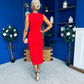 Ella Detailed Knit Midi Dress Red