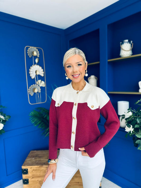 Michelle Detailed Cardi Burgundy