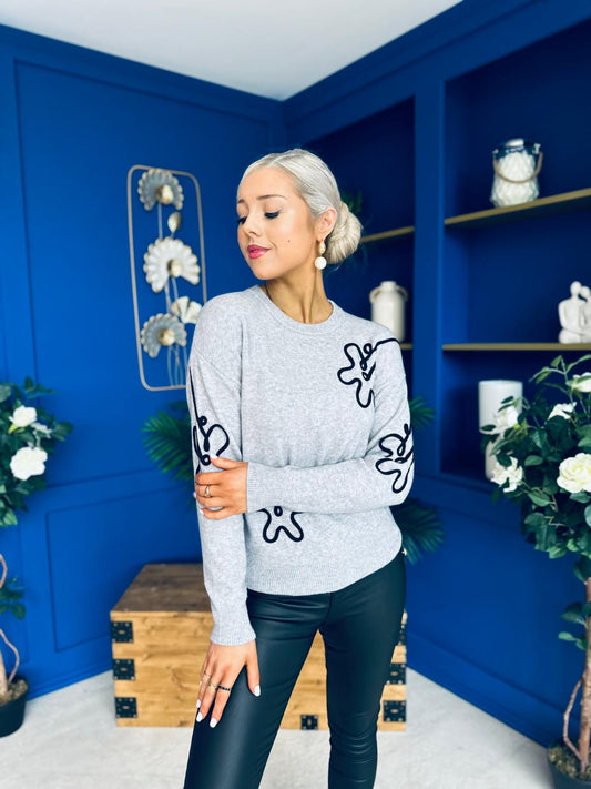 Sam Detailed Knit Jumper Grey