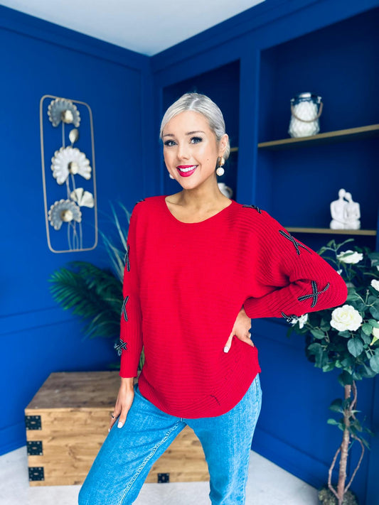 Henri Ribbon Detail Jumper Red