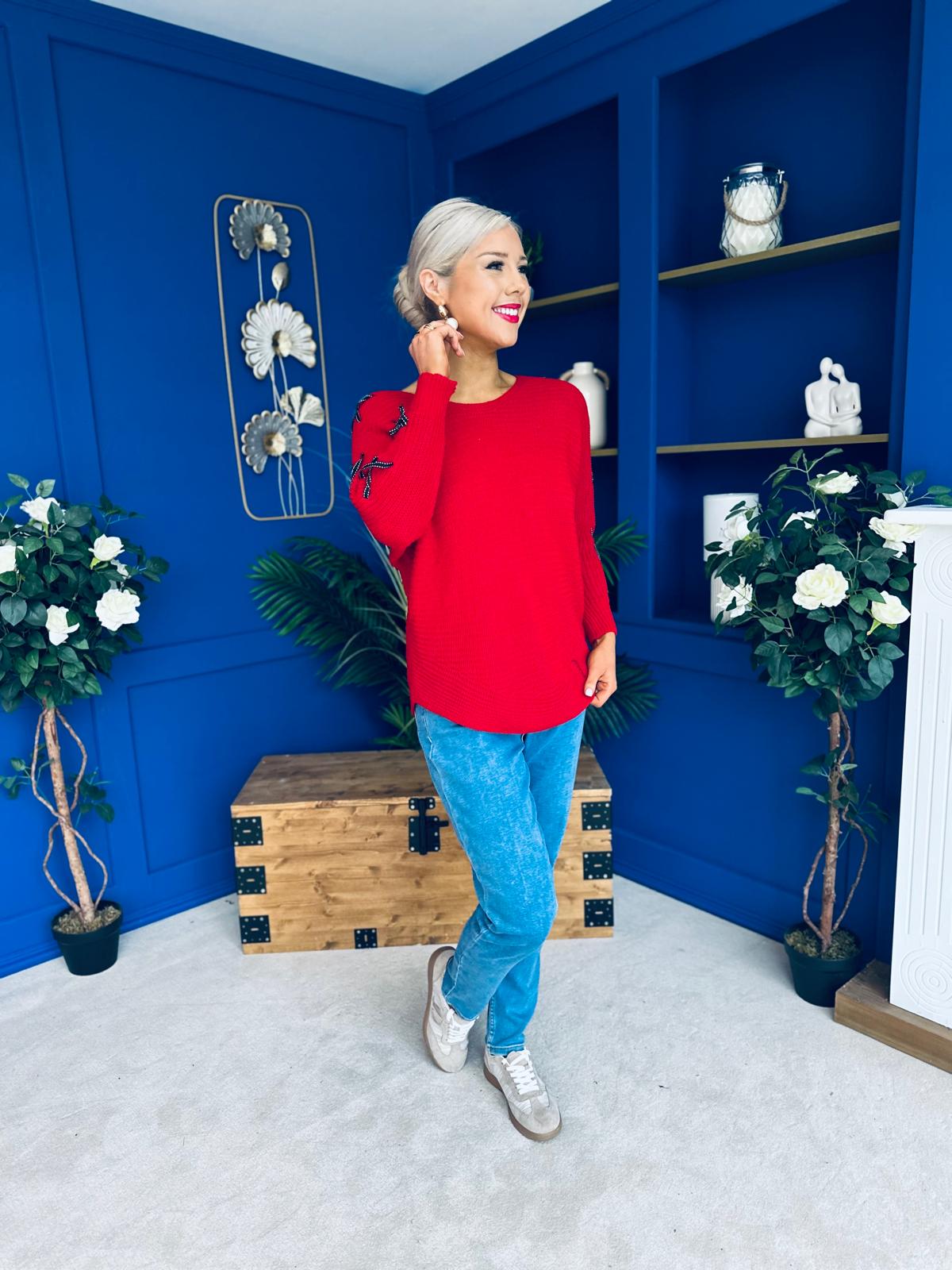 Henri Ribbon Detail Jumper Red