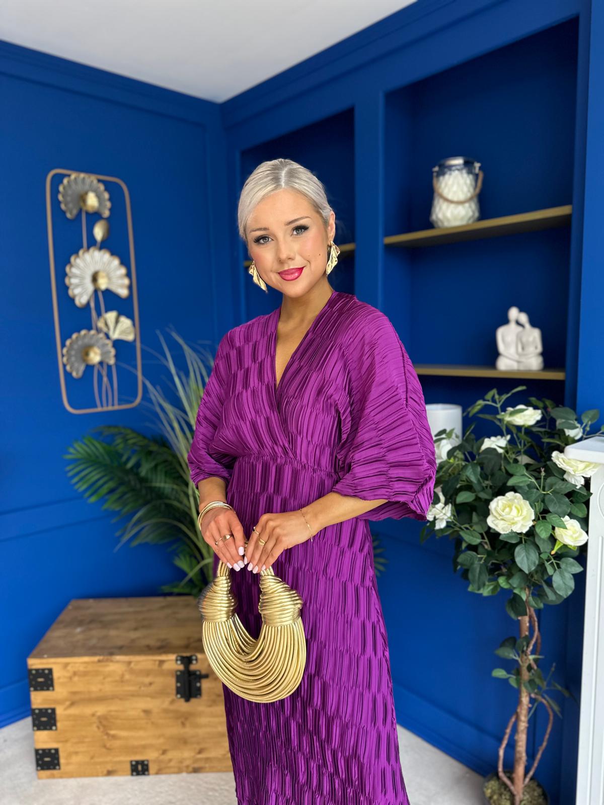 Maria Plisse Detail Midi Dress Violet