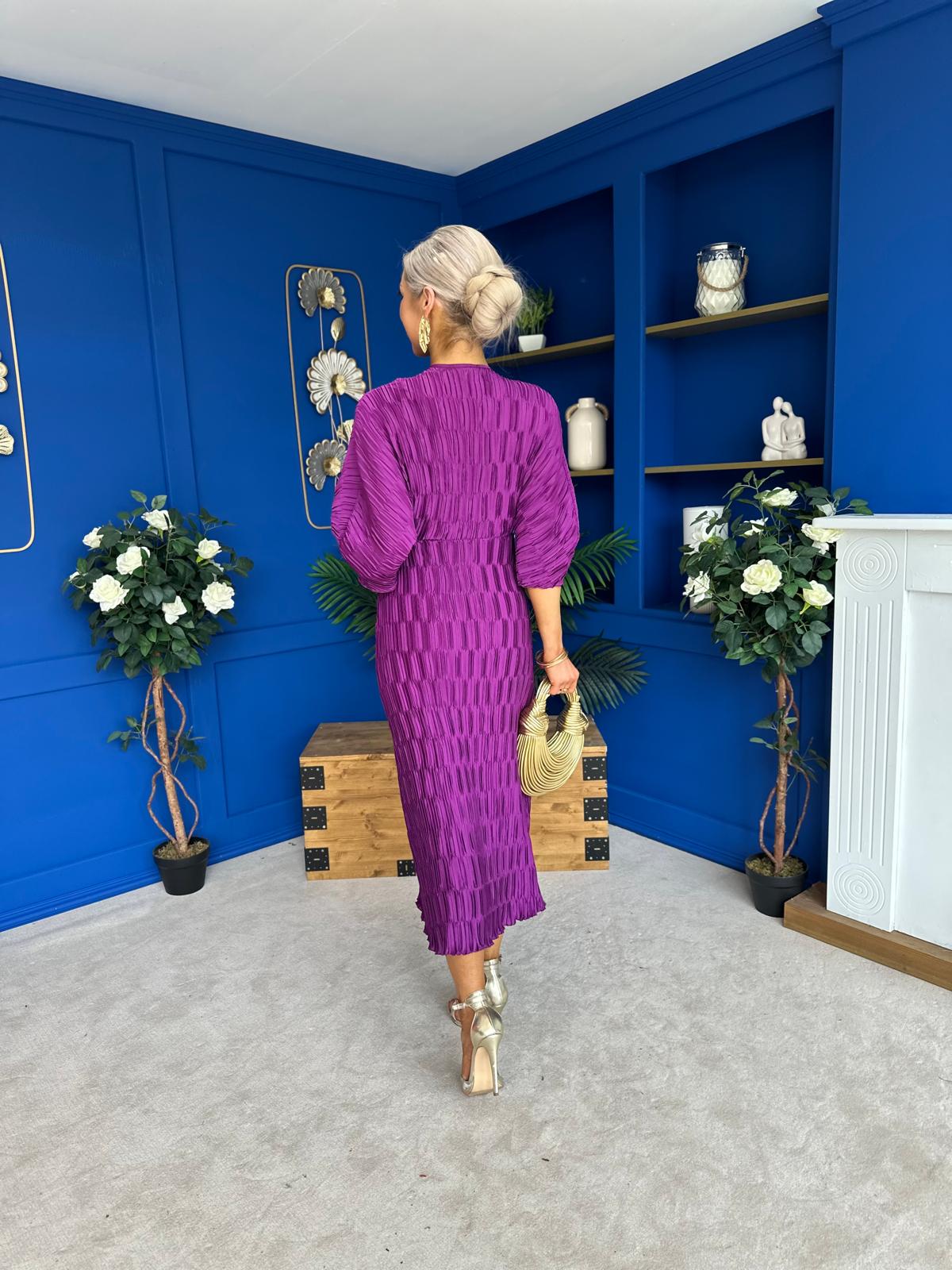Maria Plisse Detail Midi Dress Violet