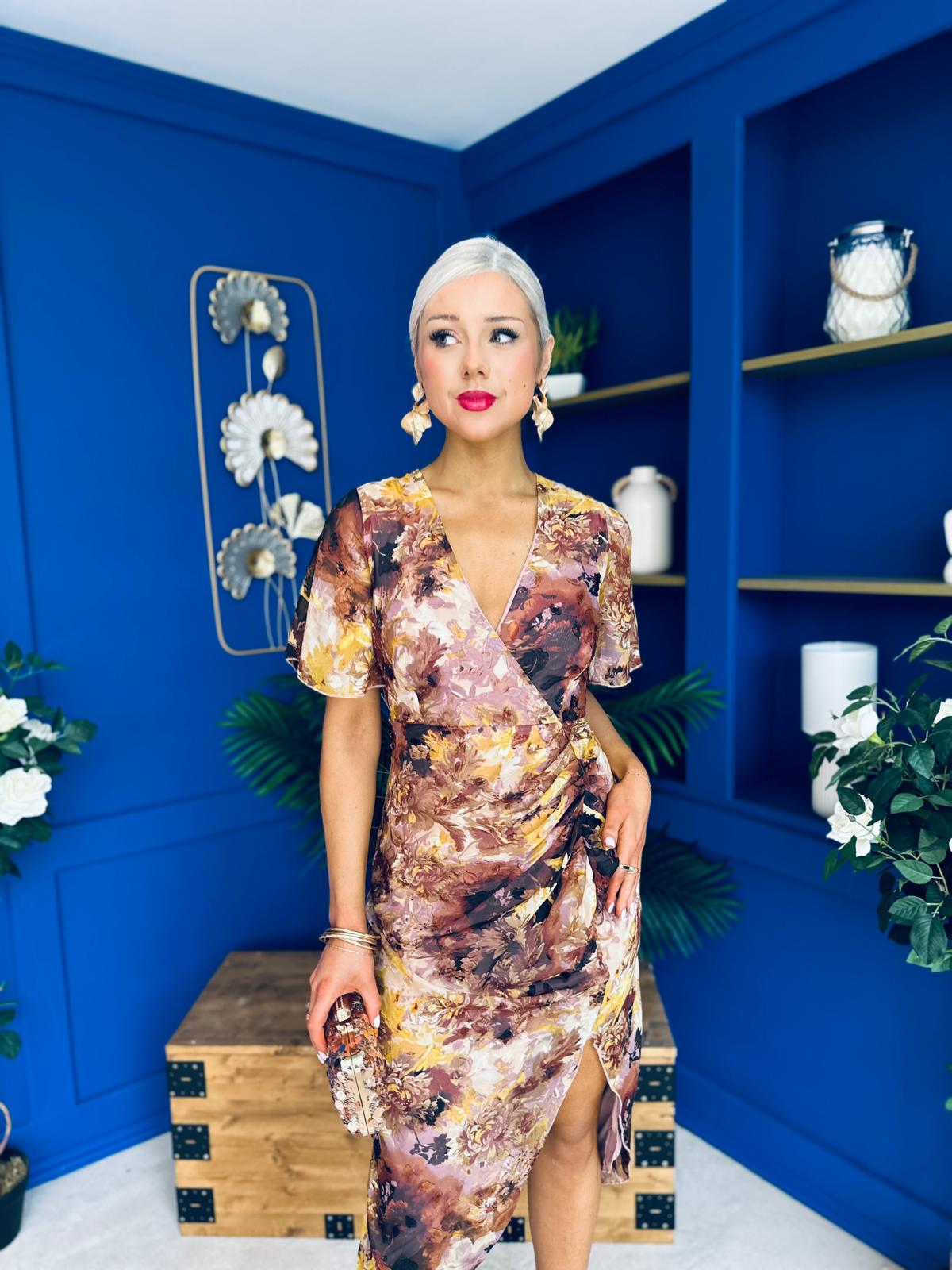 Isla Gathered Detail Midi Dress Multi Floral
