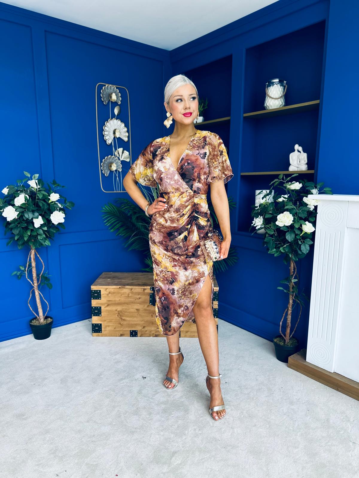 Isla Gathered Detail Midi Dress Multi Floral