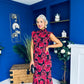 Hannah Frill Sleeve Button Front Midi Dress Black Ruby Floral